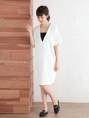 マタニティ ワンピース|【マタニティ・授乳服】【セット】Vネックワンピース＆チューブトップ【出産後も長く使える】