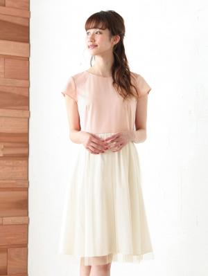 マタニティ ワンピース|【マタニティ・授乳服】異素材チュールスカートワンピース【出産後も長く使える】