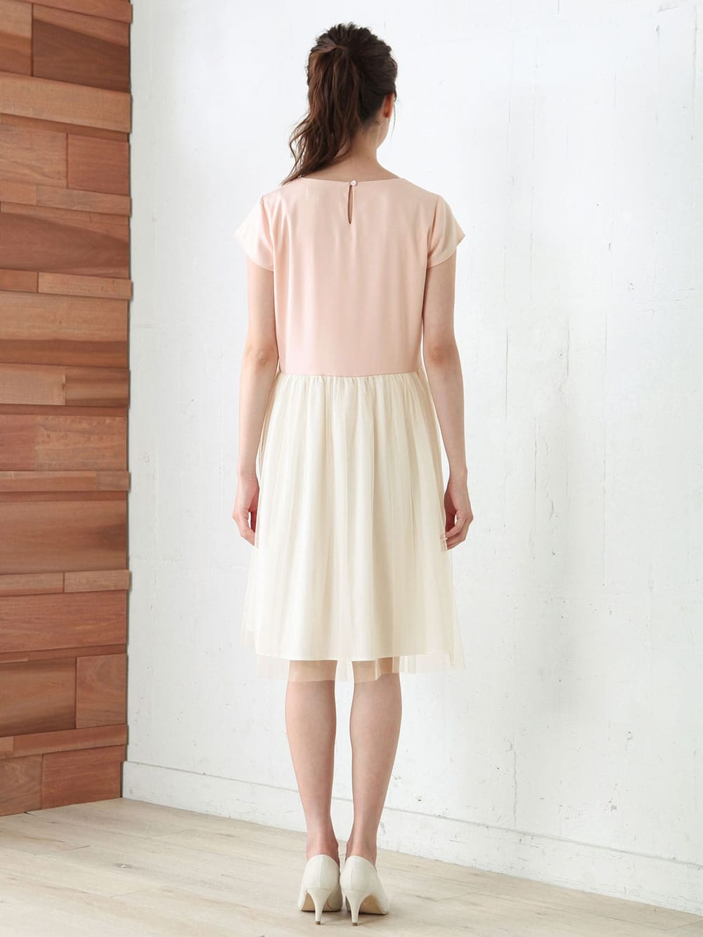 マタニティ ワンピース|【マタニティ・授乳服】異素材チュールスカートワンピース【出産後も長く使える】