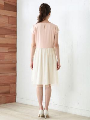 マタニティ ワンピース|【マタニティ・授乳服】異素材チュールスカートワンピース【出産後も長く使える】