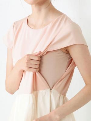 マタニティ ワンピース|【マタニティ・授乳服】異素材チュールスカートワンピース【出産後も長く使える】