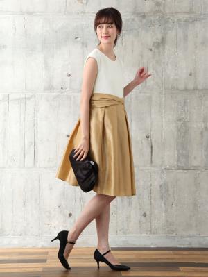 マタニティ ワンピース|ウエストツイストワンピース　マタニティ・授乳服|オフ×シャンパンゴールド