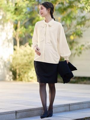 マタニティ スカート|【産前産後対応】フィットストレッチジョーゼットタイトスカート|ブラック