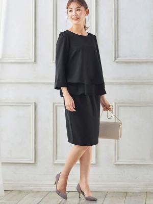 マタニティ スカート|【産前産後対応】フィットストレッチジョーゼットタイトスカート|ブラック