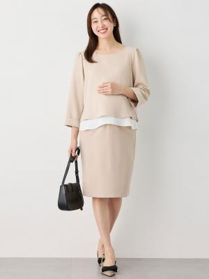 マタニティ スカート|【産前産後対応】フィットストレッチジョーゼットタイトスカート|ベージュ