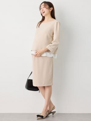 マタニティ スカート|【産前産後対応】フィットストレッチジョーゼットタイトスカート|ベージュ