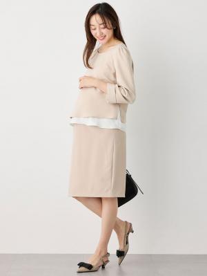マタニティ スカート|【産前産後対応】フィットストレッチジョーゼットタイトスカート|ベージュ