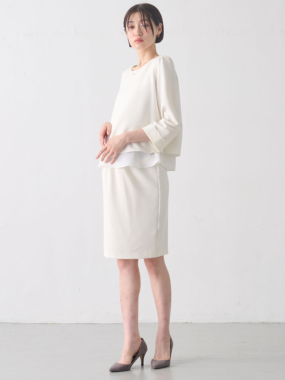 マタニティ スカート|【産前産後対応】フィットストレッチジョーゼットタイトスカート|オフホワイト