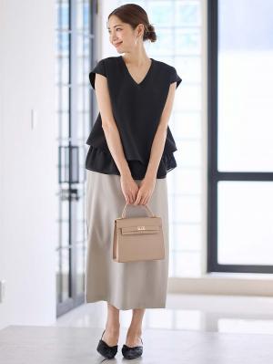 マタニティ トップス|ストレッチジョーゼットフレンチスリーブトップス マタニティ・授乳服【出産後も長く使える】|ブラック