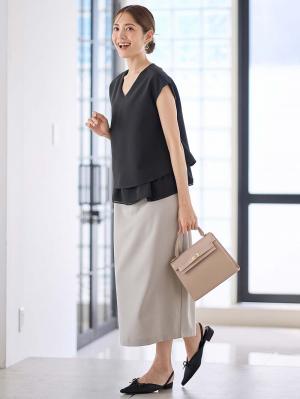 マタニティ トップス|ストレッチジョーゼットフレンチスリーブトップス マタニティ・授乳服【出産後も長く使える】|ブラック