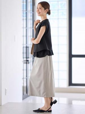 マタニティ トップス|ストレッチジョーゼットフレンチスリーブトップス マタニティ・授乳服【出産後も長く使える】|ブラック
