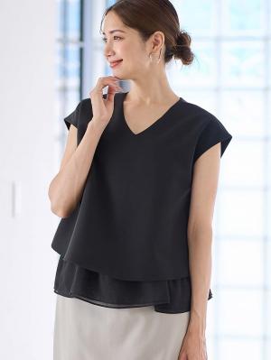 ストレッチジョーゼットフレンチスリーブトップス　マタニティ・授乳服【出産後も長く使える】22049