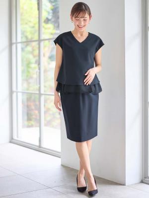 マタニティ トップス|ストレッチジョーゼットフレンチスリーブトップス マタニティ・授乳服【出産後も長く使える】|ネイビー