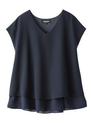 マタニティ トップス|ストレッチジョーゼットフレンチスリーブトップス マタニティ・授乳服【出産後も長く使える】|ネイビー