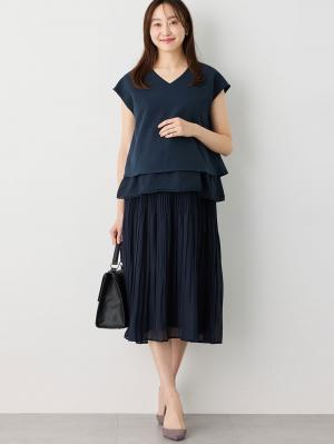 マタニティ トップス|ストレッチジョーゼットフレンチスリーブトップス マタニティ・授乳服【出産後も長く使える】|ネイビー