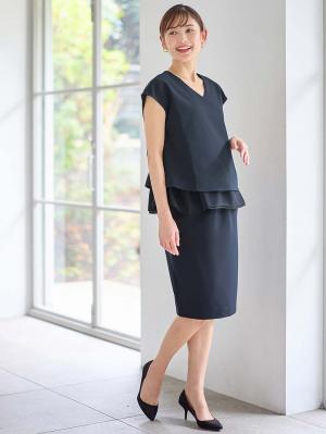 マタニティ トップス|ストレッチジョーゼットフレンチスリーブトップス マタニティ・授乳服【出産後も長く使える】|ネイビー