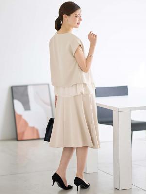 マタニティ トップス|ストレッチジョーゼットフレンチスリーブトップス マタニティ・授乳服【出産後も長く使える】|ベージュ