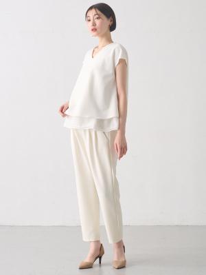 マタニティ トップス|ストレッチジョーゼットフレンチスリーブトップス マタニティ・授乳服【出産後も長く使える】|オフホワイト