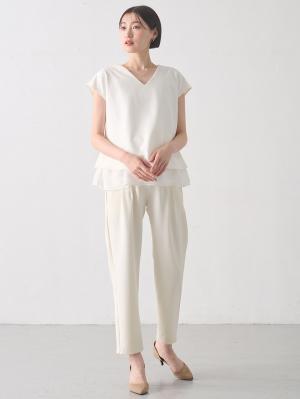 マタニティ トップス|ストレッチジョーゼットフレンチスリーブトップス マタニティ・授乳服【出産後も長く使える】|オフホワイト