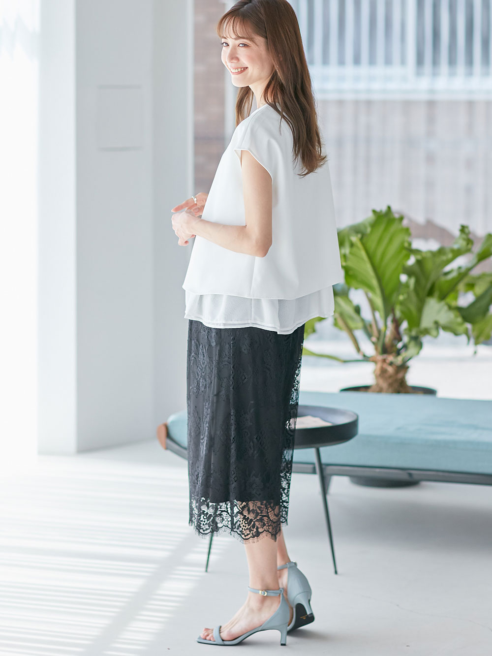 マタニティ トップス|ストレッチジョーゼットフレンチスリーブトップス マタニティ・授乳服【出産後も長く使える】|オフホワイト