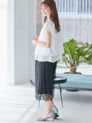 マタニティ トップス|ストレッチジョーゼットフレンチスリーブトップス マタニティ・授乳服【出産後も長く使える】|オフホワイト
