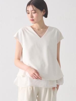 ストレッチジョーゼットフレンチスリーブトップス　マタニティ・授乳服【出産後も長く使える】22049