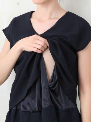 マタニティ トップス|ストレッチジョーゼットフレンチスリーブトップス マタニティ・授乳服【出産後も長く使える】