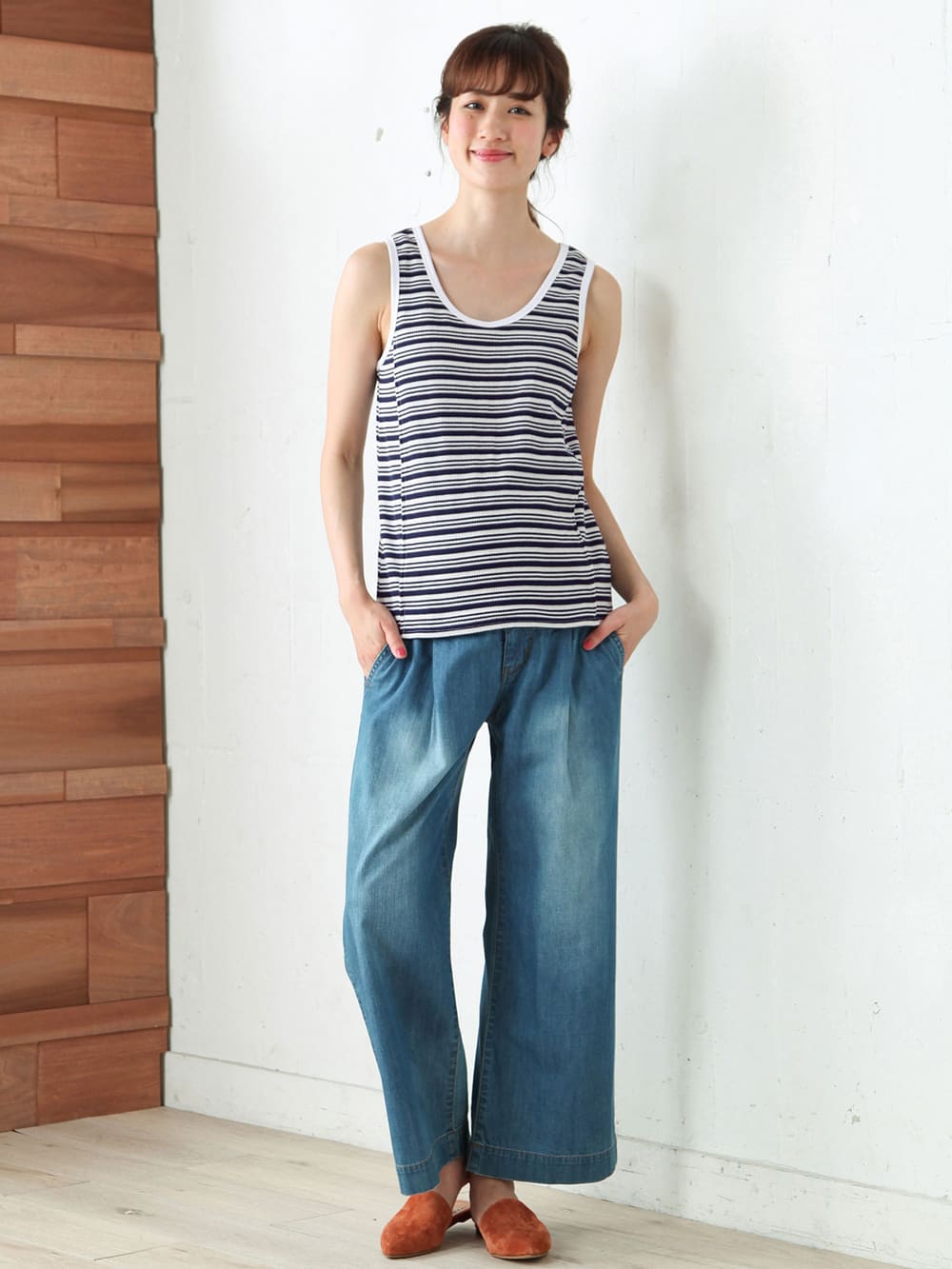 マタニティ トップス|ワッフルボーダータンク　マタニティ・授乳服【出産後も長く使える】