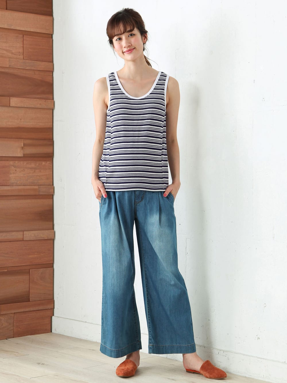 マタニティ トップス|ワッフルボーダータンク　マタニティ・授乳服【出産後も長く使える】