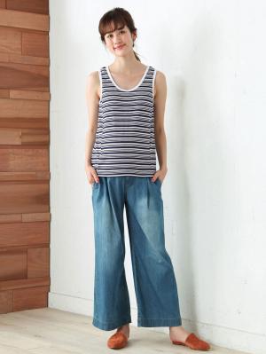 マタニティ トップス|ワッフルボーダータンク　マタニティ・授乳服【出産後も長く使える】