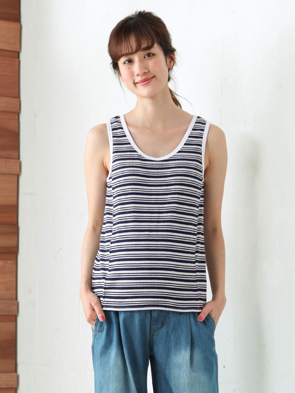 マタニティ トップス|ワッフルボーダータンク　マタニティ・授乳服【出産後も長く使える】