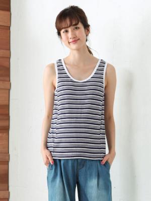 マタニティ トップス|ワッフルボーダータンク　マタニティ・授乳服【出産後も長く使える】