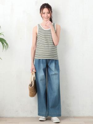 マタニティ トップス|ワッフルボーダータンク　マタニティ・授乳服【出産後も長く使える】