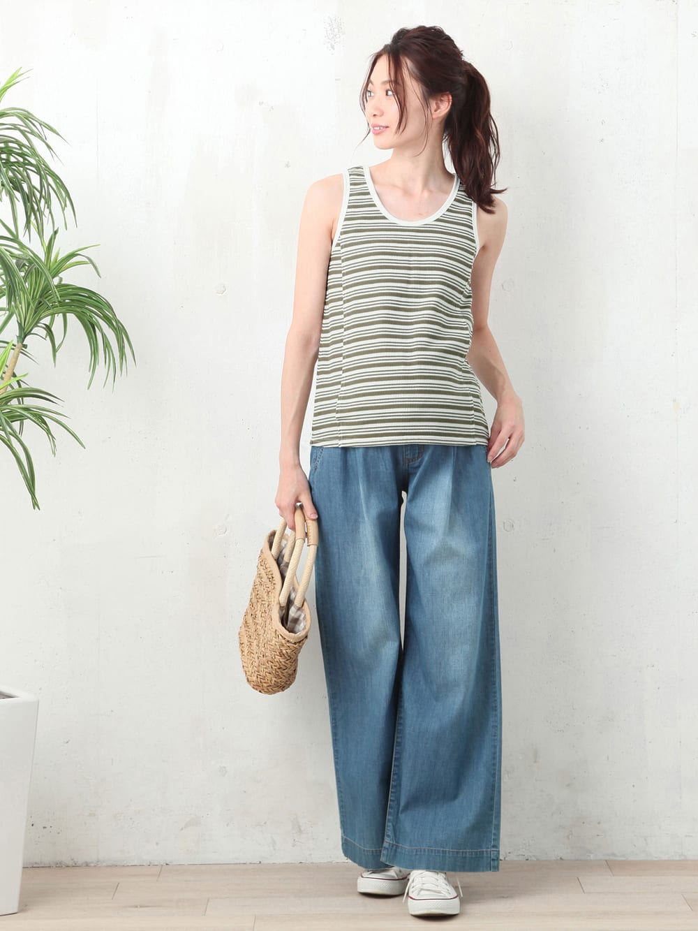 マタニティ トップス|ワッフルボーダータンク　マタニティ・授乳服【出産後も長く使える】