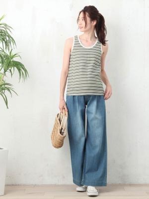 マタニティ トップス|ワッフルボーダータンク　マタニティ・授乳服【出産後も長く使える】