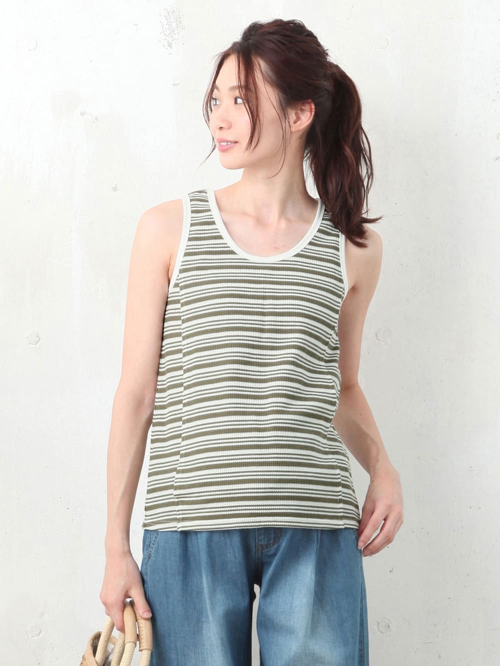 マタニティ トップス|ワッフルボーダータンク　マタニティ・授乳服【出産後も長く使える】