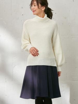 【産前産後対応】ミディ丈ウール混フラノフレアースカート【出産後も長く使える】22067