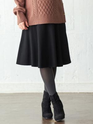 マタニティ スカート|【選んでオトクな割引キャンペーン対象】【産前産後対応】ミディ丈ウール混フラノフレアースカート【出産後も長く使える】|ブラック