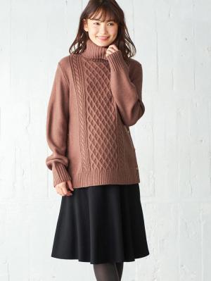 【産前産後対応】ミディ丈ウール混フラノフレアースカート【出産後も長く使える】22067