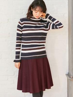 【産前産後対応】ミディ丈ウール混フラノフレアースカート【出産後も長く使える】22067