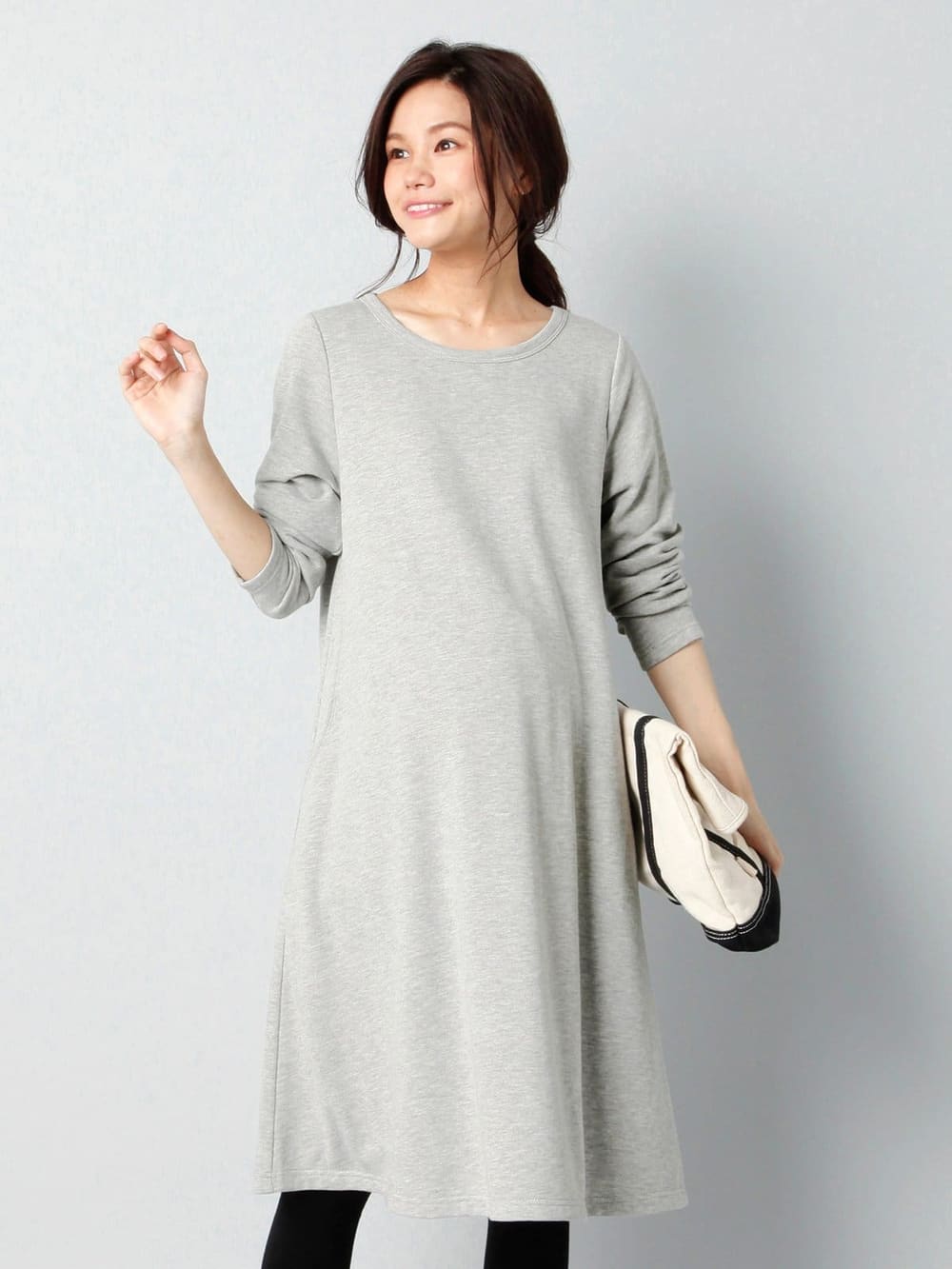 マタニティ ワンピース 授乳口付 ラウンドネックミニ裏毛aラインワンピース マタニティウェア 授乳服通販 エンジェリーベ 公式