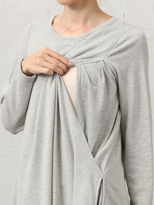 マタニティ ワンピース|ラウンドネックミニ裏毛Aラインワンピース　マタニティ・授乳服【出産後も長く使える】