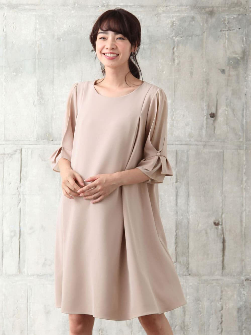 マタニティ ワンピース Love Mic 授乳口付 ストレッチジョーゼット タックベルスリーブワンピース マタニティウェア 授乳服通販 エンジェリーベ 公式 マタニティ ワンピース Love Mic 授乳口付 ストレッチジョーゼット タックベルスリーブワンピース マタニティウェア 授乳服通販 エンジェリーベ 公式