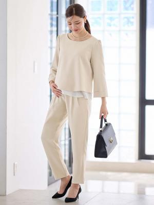 マタニティ トップス|ストレッチジョーゼットトップス　マタニティ・授乳服|ベージュ