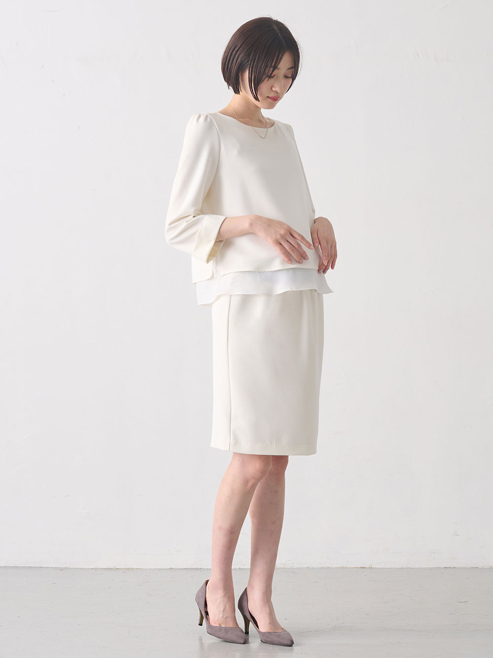 マタニティ トップス|ストレッチジョーゼットトップス　マタニティ・授乳服|オフホワイト