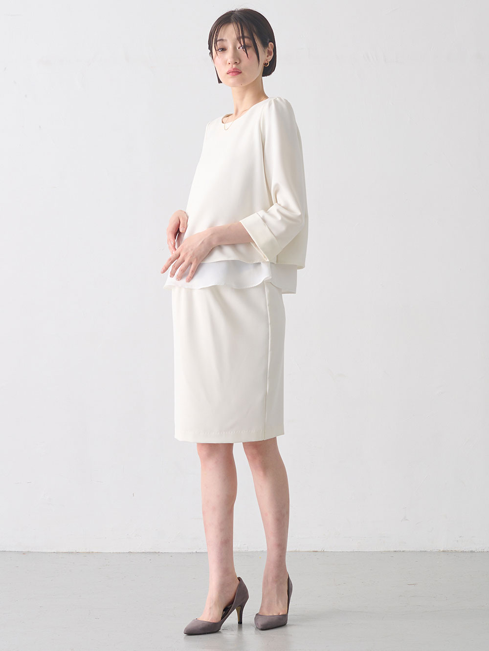 マタニティ トップス|ストレッチジョーゼットトップス　マタニティ・授乳服|オフホワイト