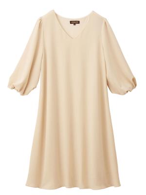 マタニティ ワンピース|Ｖネックボリュームスリーブフレアワンピース　マタニティ・授乳服【出産後も長く使える】|ペールベージュ