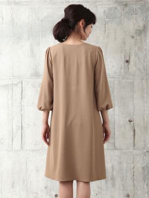 マタニティ ワンピース|Ｖネックボリュームスリーブフレアワンピース　マタニティ・授乳服【出産後も長く使える】