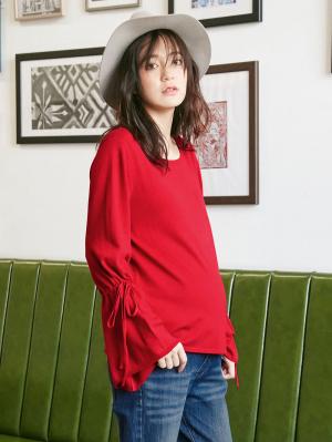 マタニティ トップス|【選んでオトクな割引キャンペーン対象】ボートネックフレアスリーブニット マタニティ・授乳服|レッド