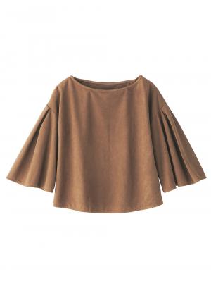 マタニティ トップス|フェイクスエード袖フレアートップス　マタニティ・授乳服|キャメル